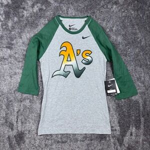 NWT Nike Oakland Athletics MLB Womens Slim Fit Raglan 3/4 Sleeve T-Shirt Size S